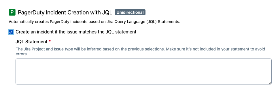 A screenshot of the Jira Cloud UI detailing how to select "Create incidents with JQL"