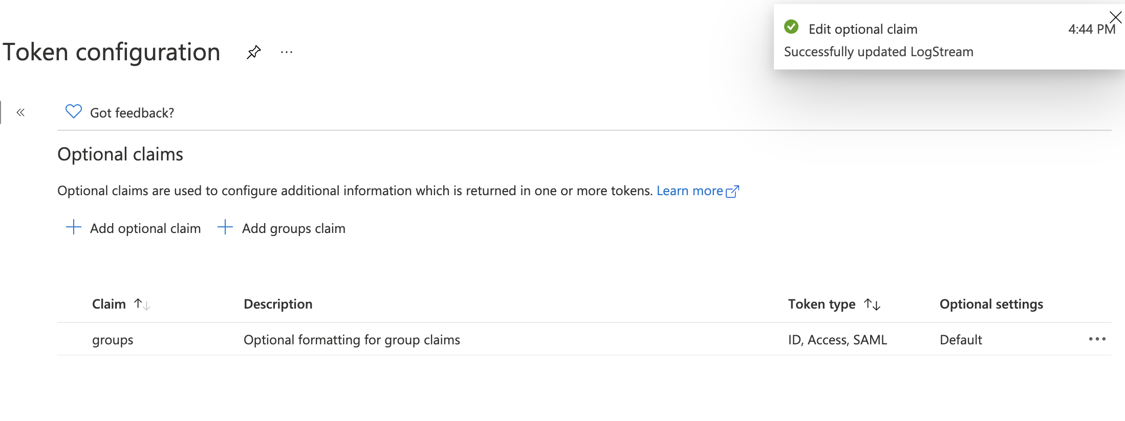 azure-ad-token-complete.png Azure AD token configuration complete