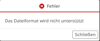 Fehlermeldung beim Versuch, einen unzulässigen Datentyp als Anhang hochzuladen
