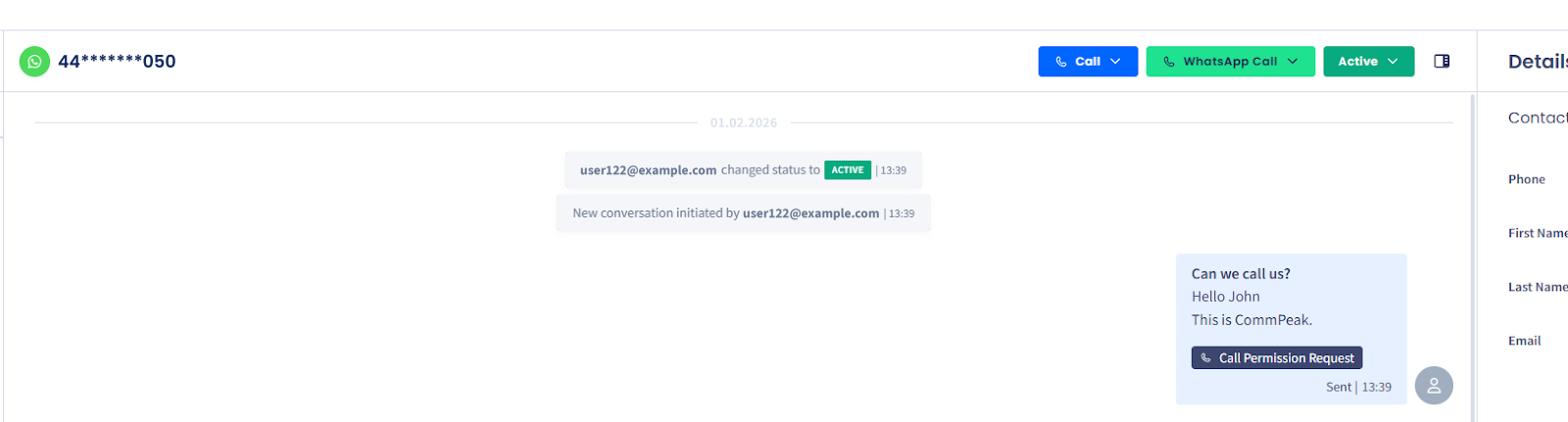 Screenshot of WhatsApp Call button