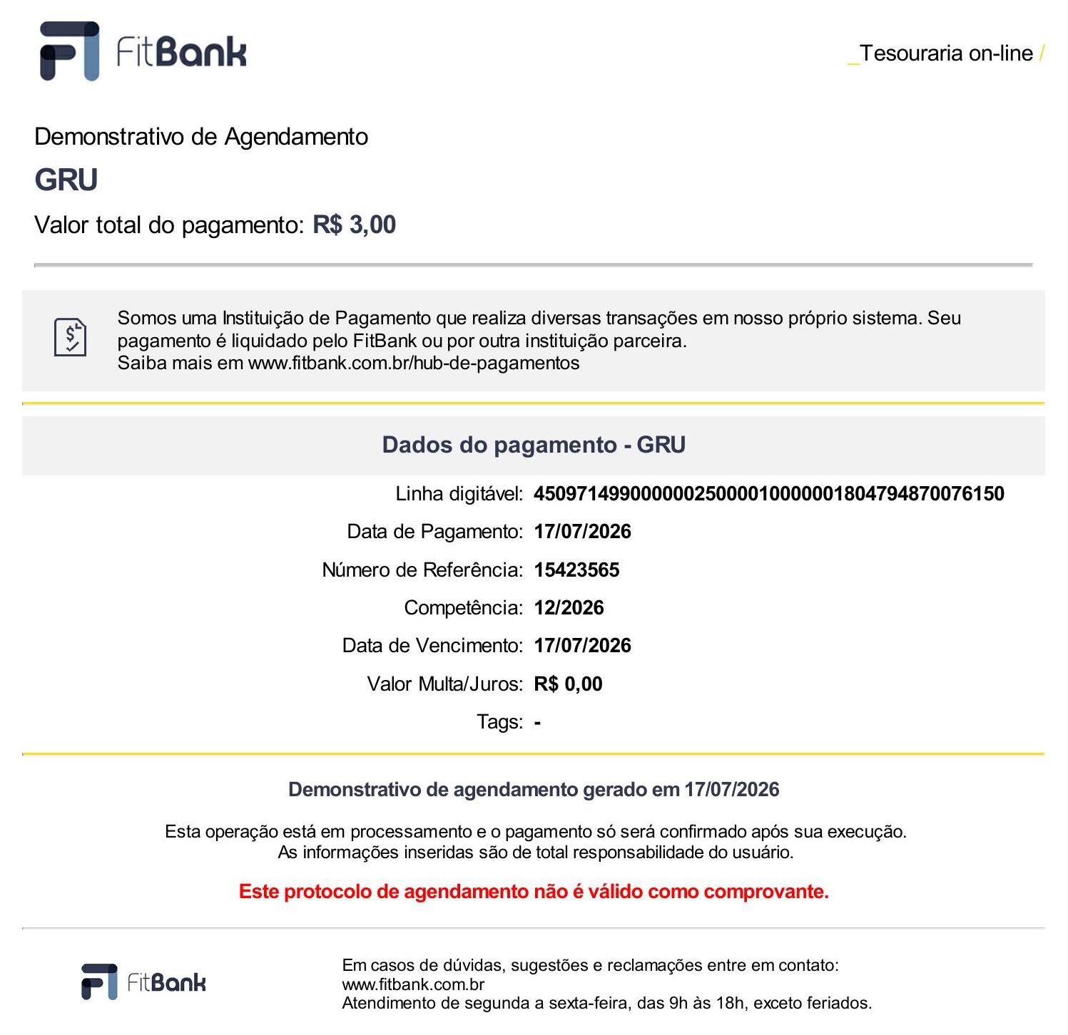 Example receipt - GeneratePaymentGRU