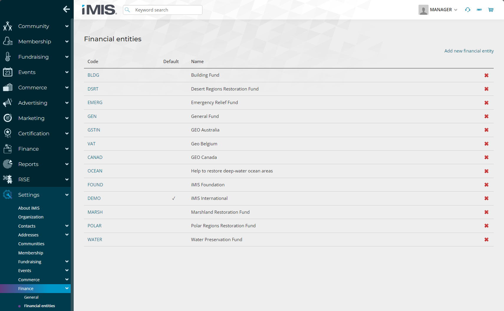 iMIS Financial entities