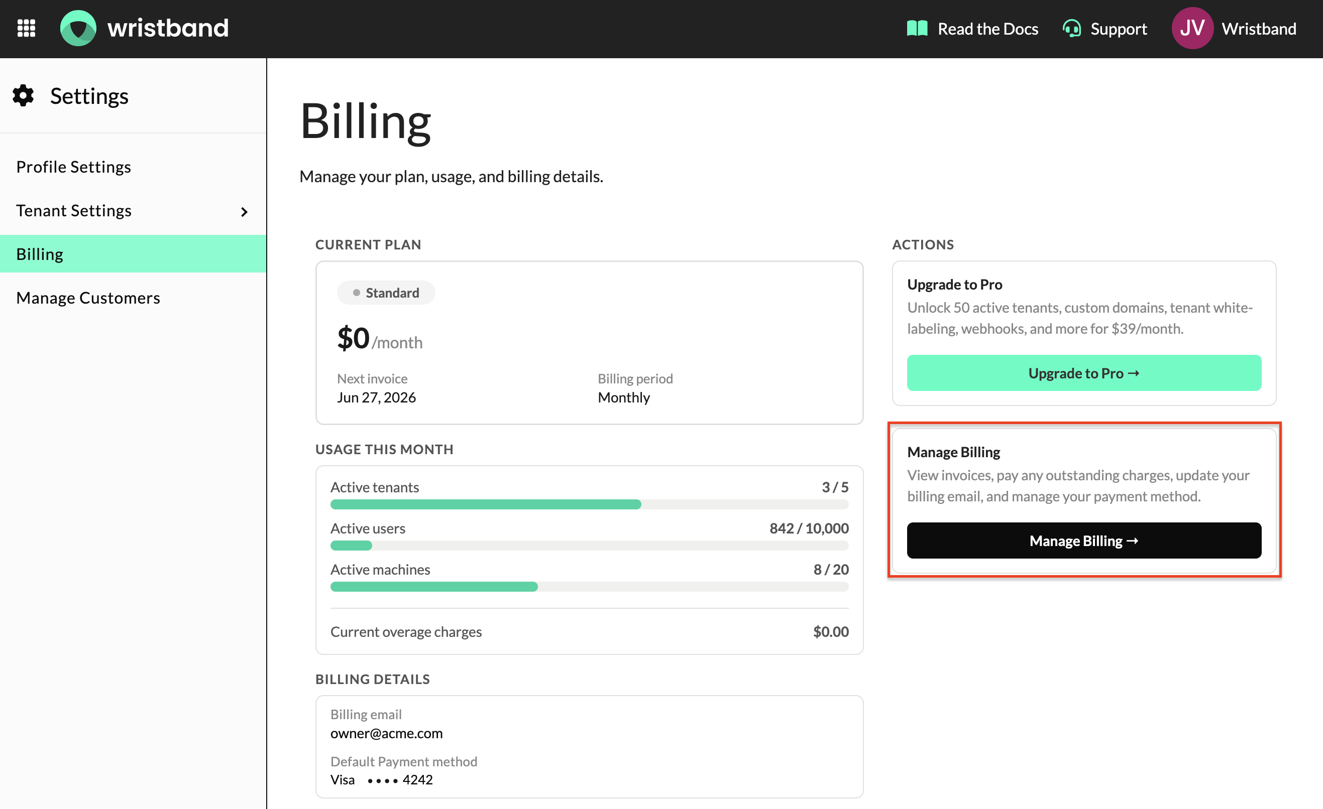 Billing Page "Manage Billing" button