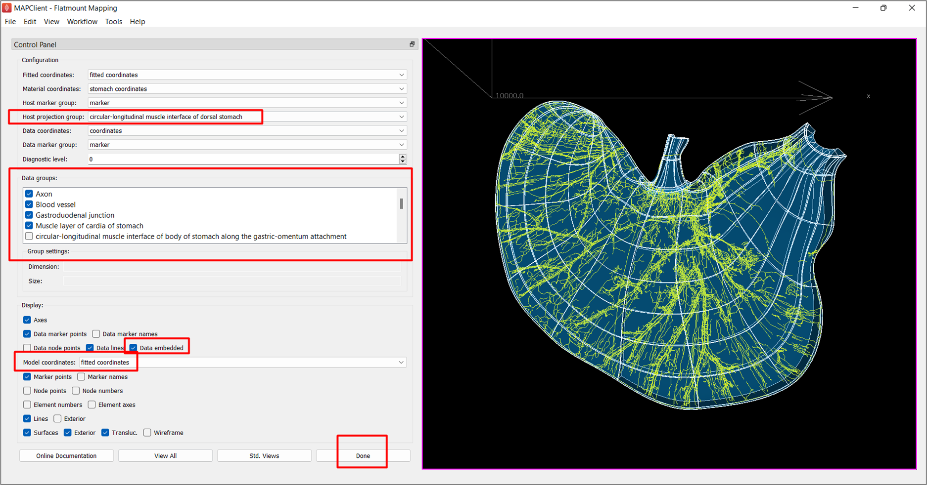 Figure 11. Scaffold showing embedded data in the fitted coordinates field.