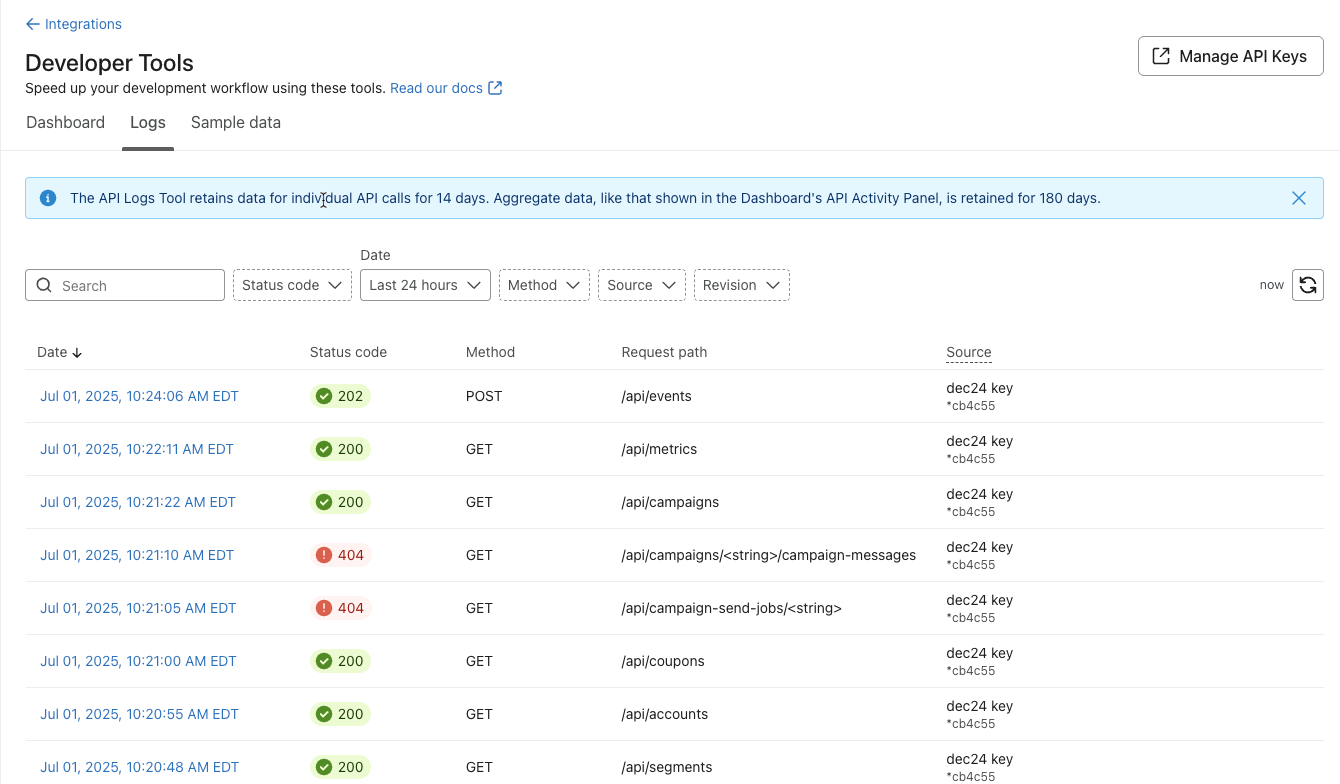 API logs tool