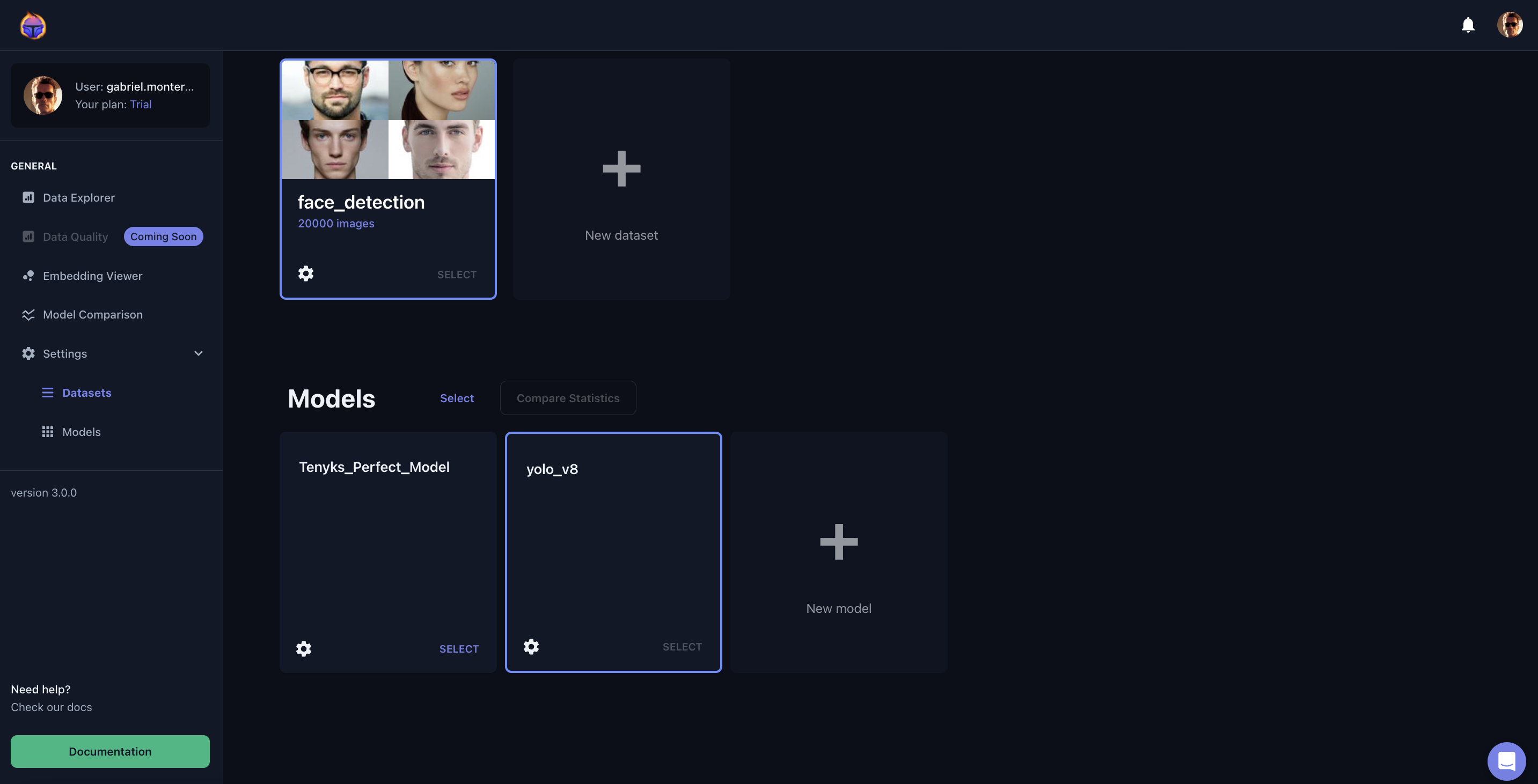 Tenyks Dashboard with the `face_detection` dataset we just created!