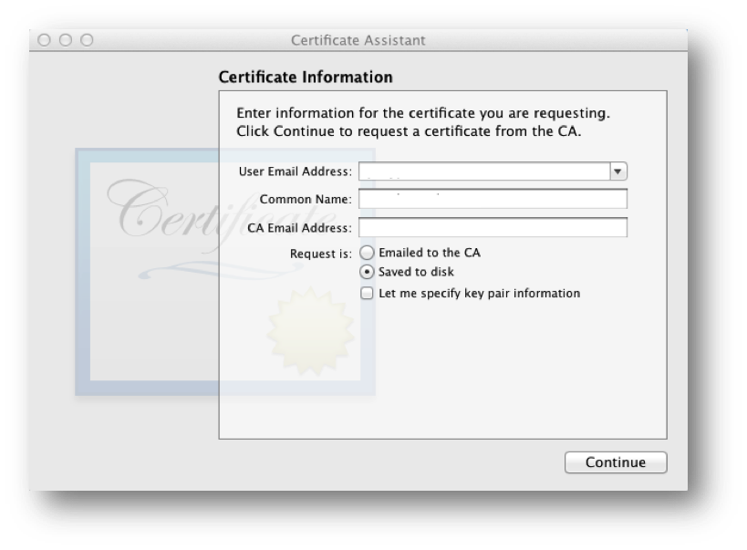 Saving the certificate request to disk
