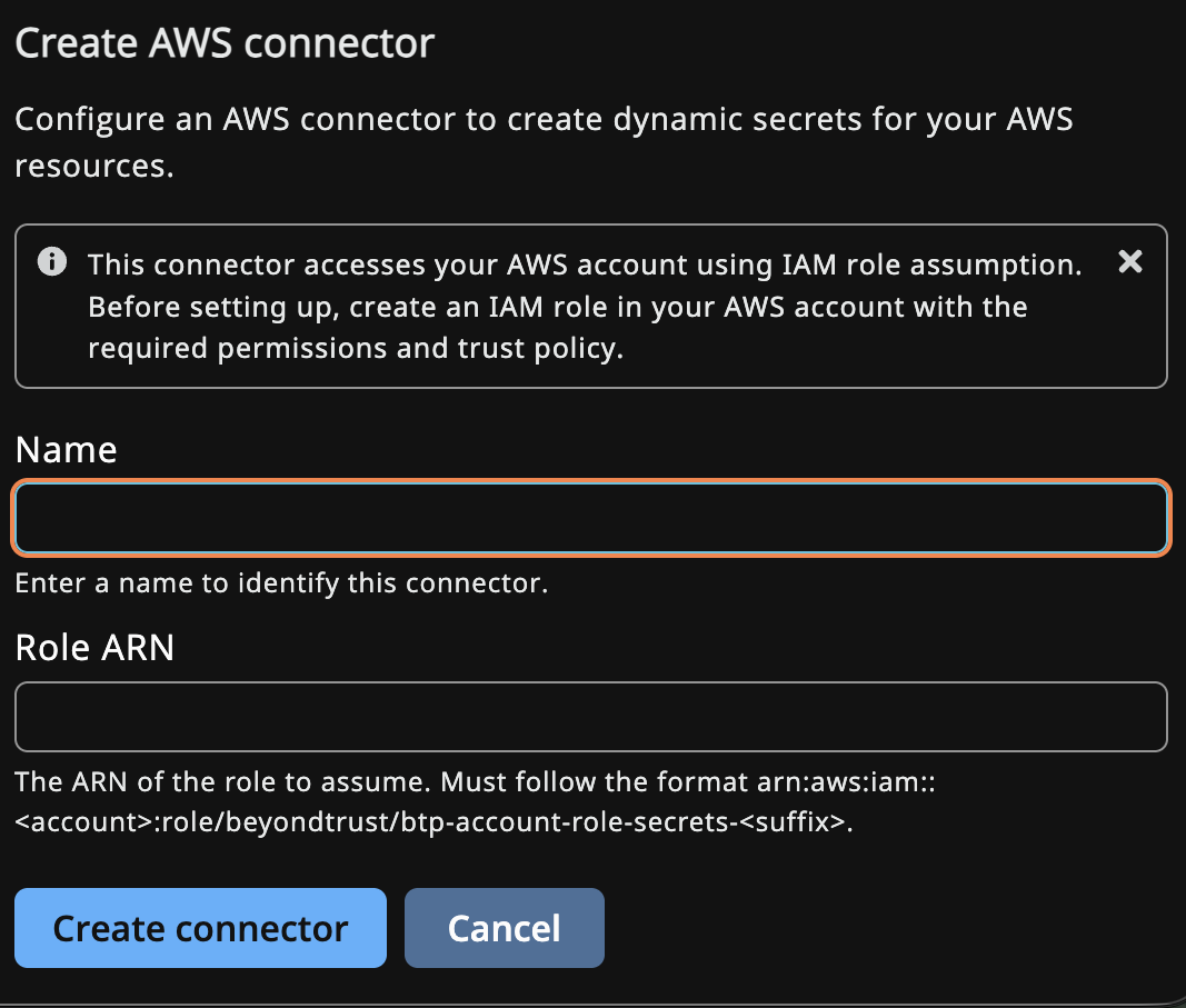 Create AWS integration panel with Name and Role ARN fields and a Create integration button.