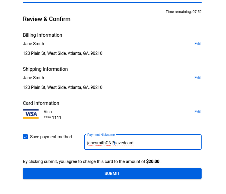 Saved Cards: Review & Confirm