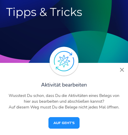 Start des neuen Tipps & Tricks-Guides zur Bearbeitung einer Aktivität eines Dokuments
