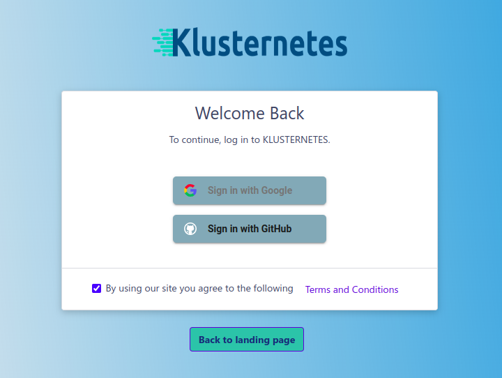 klusternetes login page