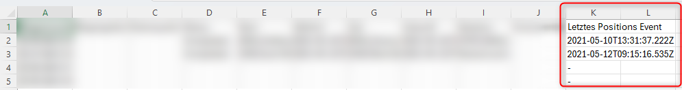 Anzeige der neuen Spalte "Letztes Positions Event" im CSV-Download