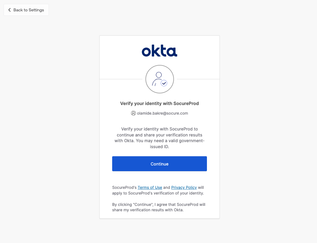 Okta redirecting the user into the Socure verification flow