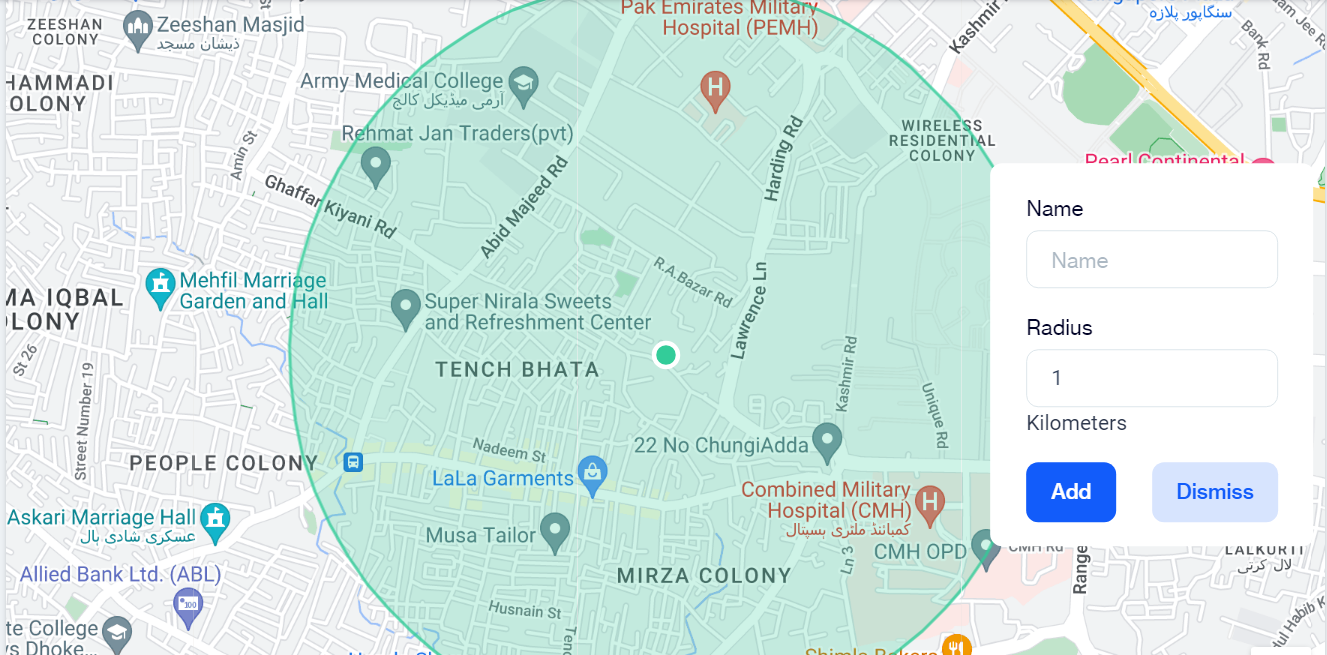 Geofence selection on the map