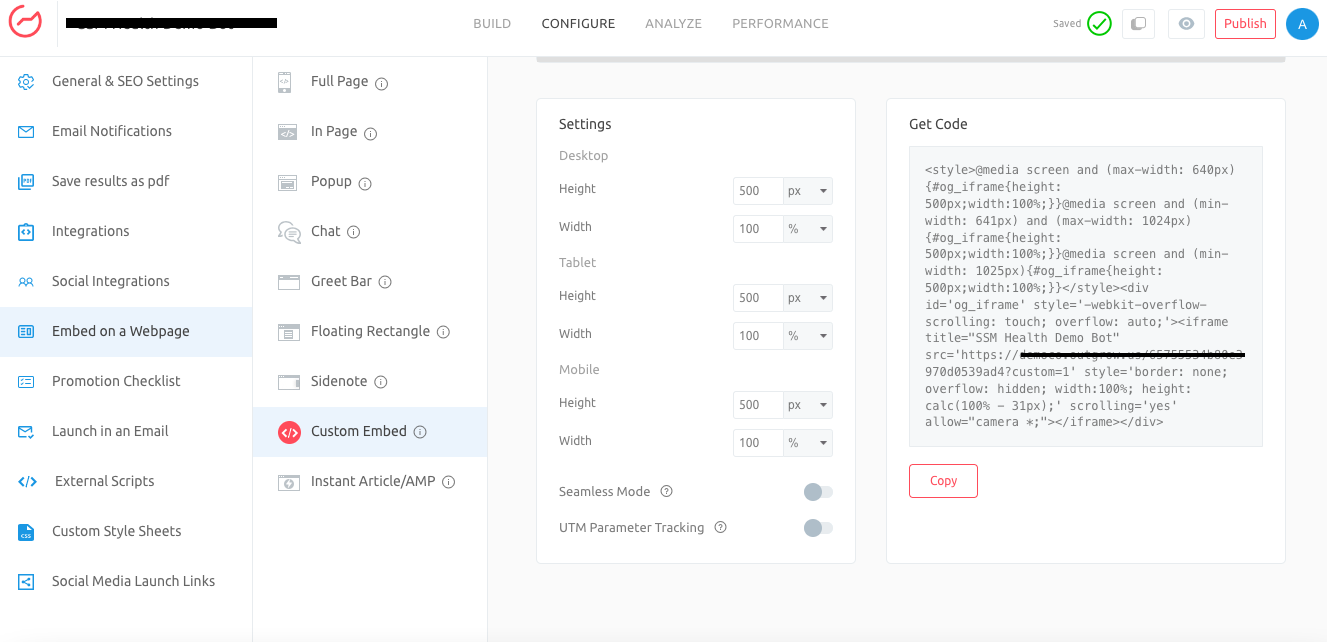 Configure tab