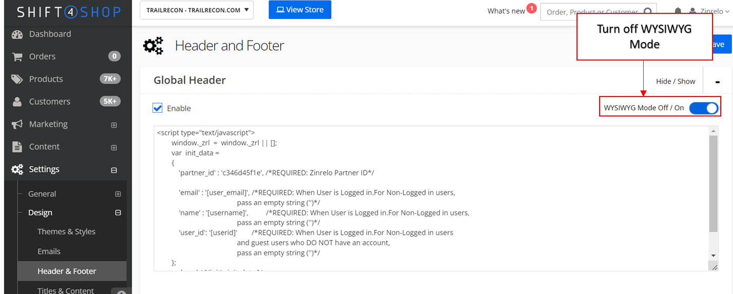 Shift4Shop header and footer