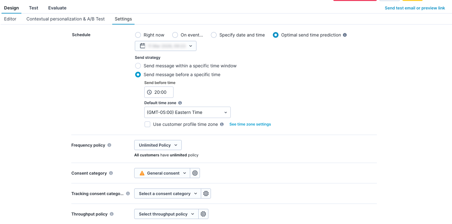 Configure optimal send time in campaigns.