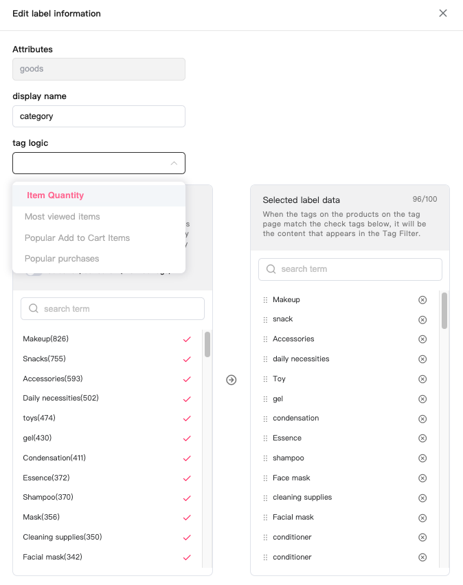assign composed tags to each attribute