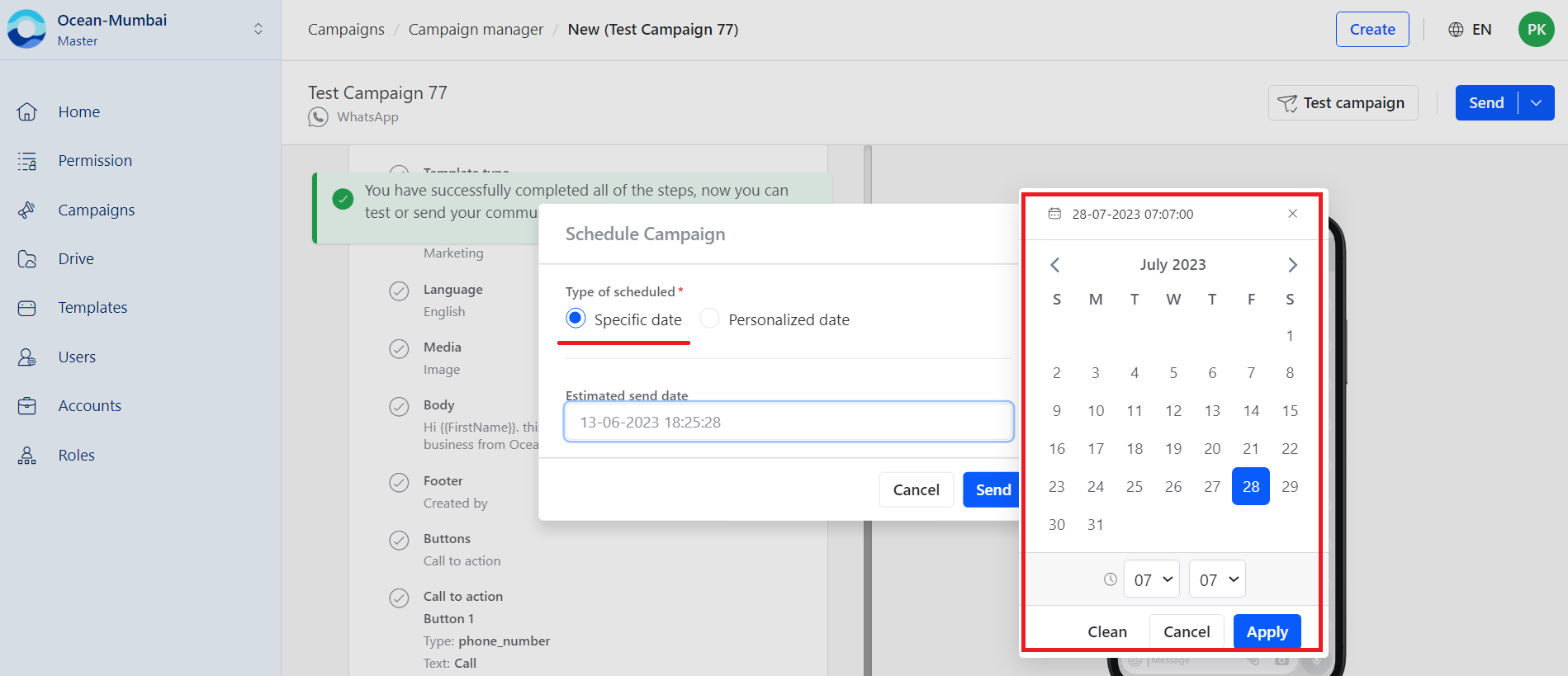 WhatsApp specific date schedule option