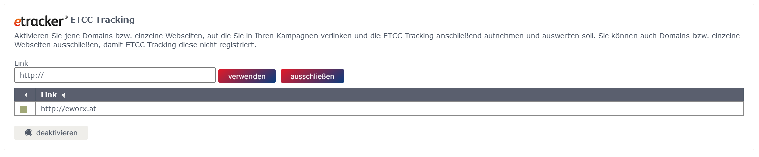 ETCC Tracking aktivieren ETCC Tracking aktivieren