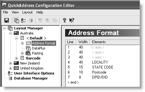 QuickAddress Pro Configuration Editor window.