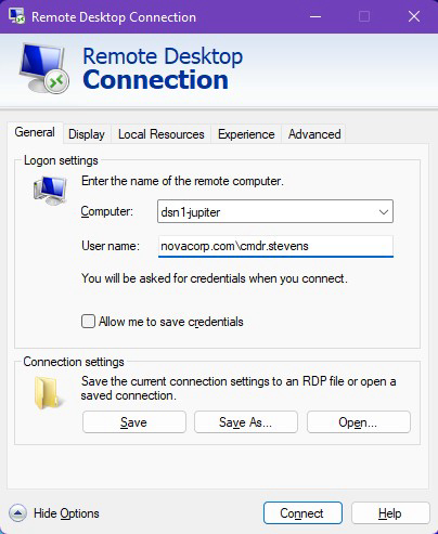 Not actual values. These are example values showing how one of our customers may connect to a desired computer.