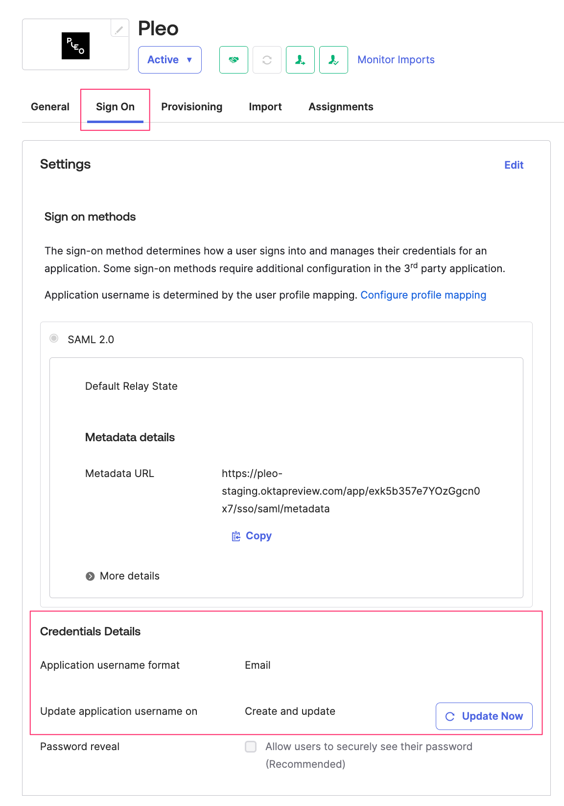 Select Okta Sign On Application username