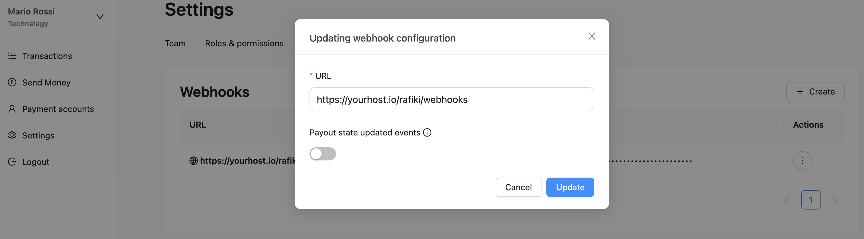 Webhooks edit modal