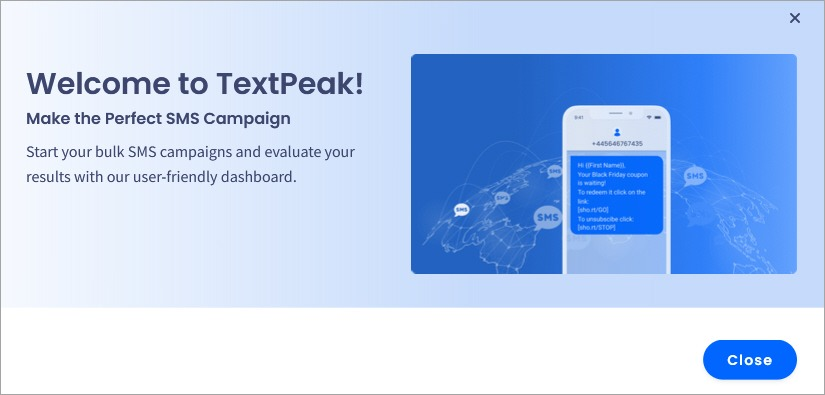 Screenshot of the TextPeak welcome screen