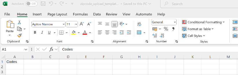 **Zip code template**