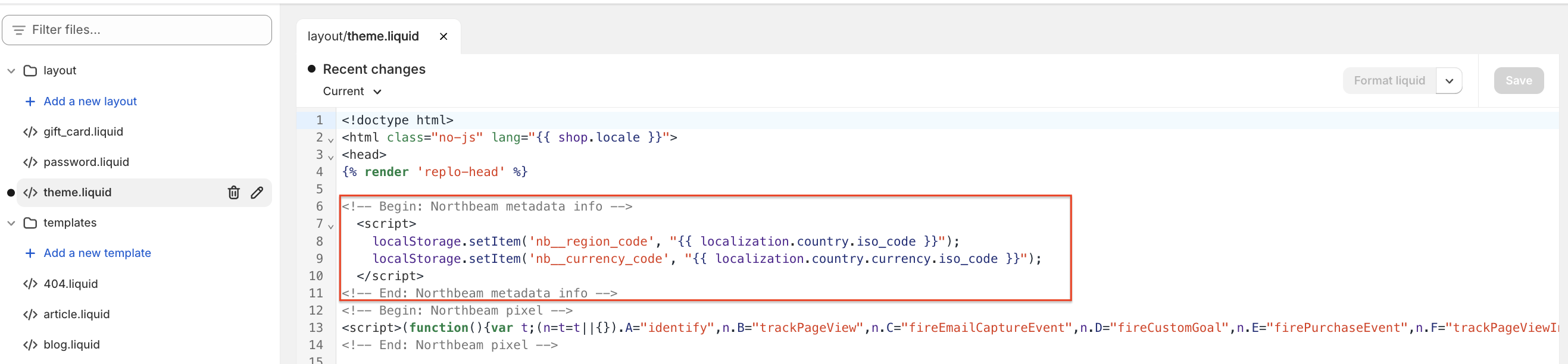 Online Store > Themes > Edit Code > theme.liquid