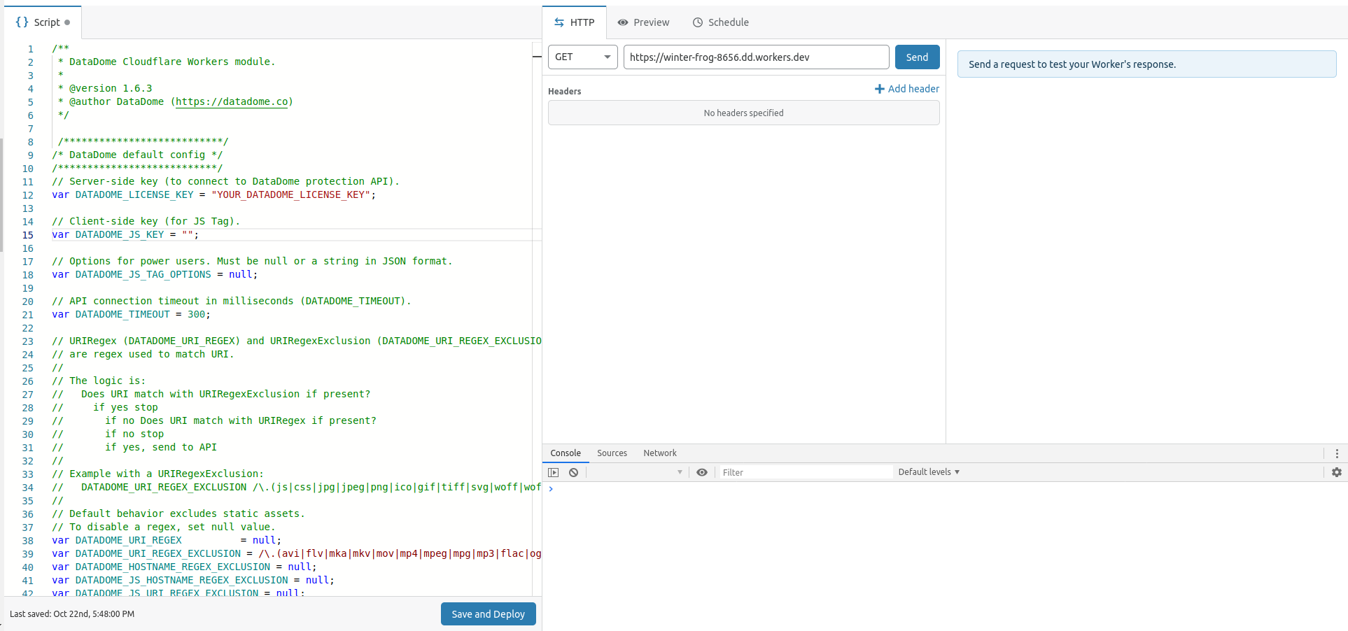 Add DataDome script in the Script Editor.