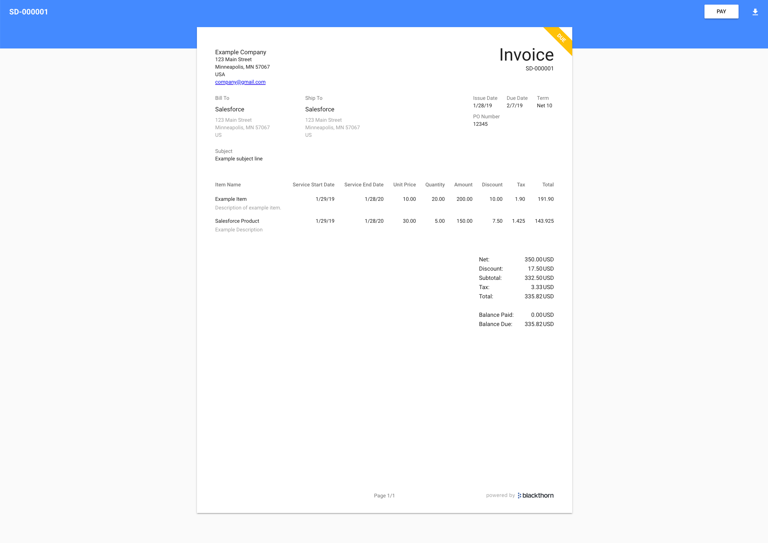 Screenshot of DocumentLink created from the corresponding Invoice.