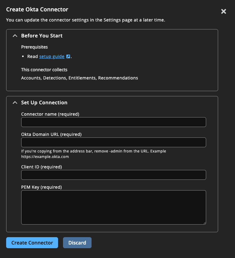 Okta connector settings