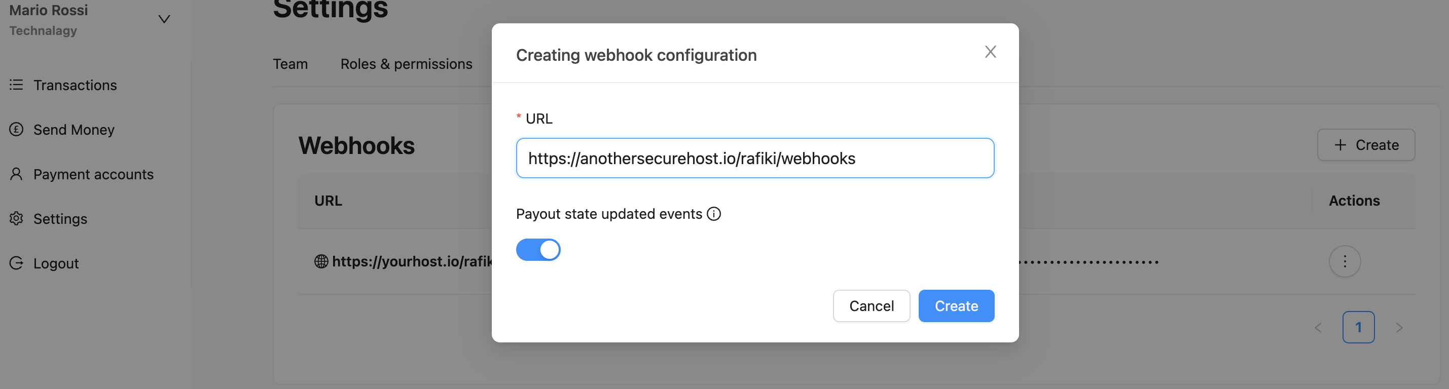 Create webhooks configurations