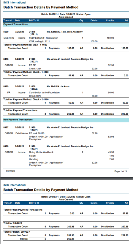 Batch Transaction Details by Payment Method report