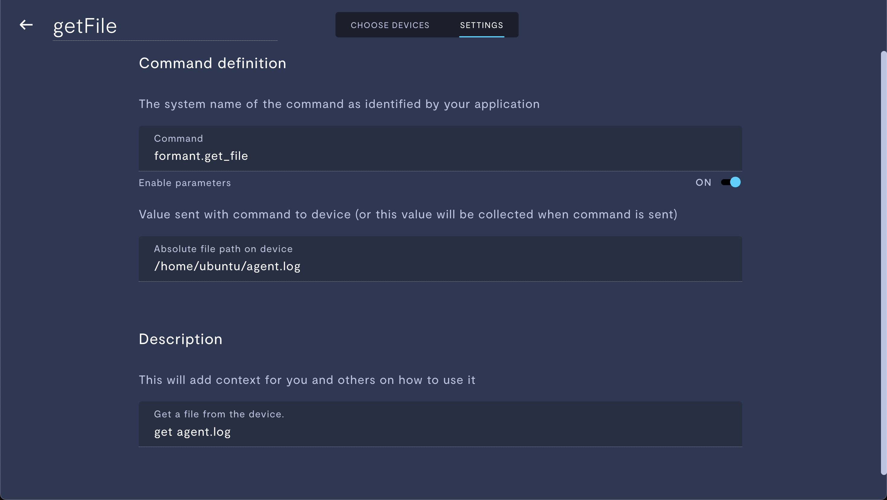 configuring the formant get file command