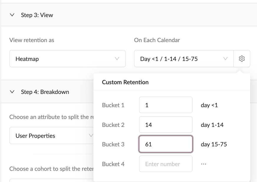 Custom time brackets for retention heatmap