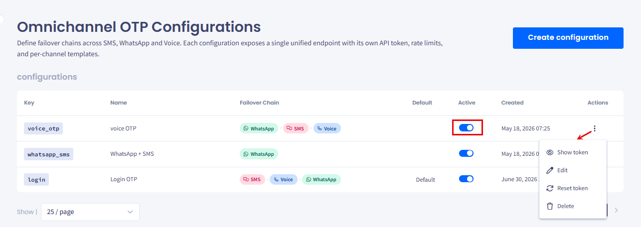 Screenshot with the Actions menu options
