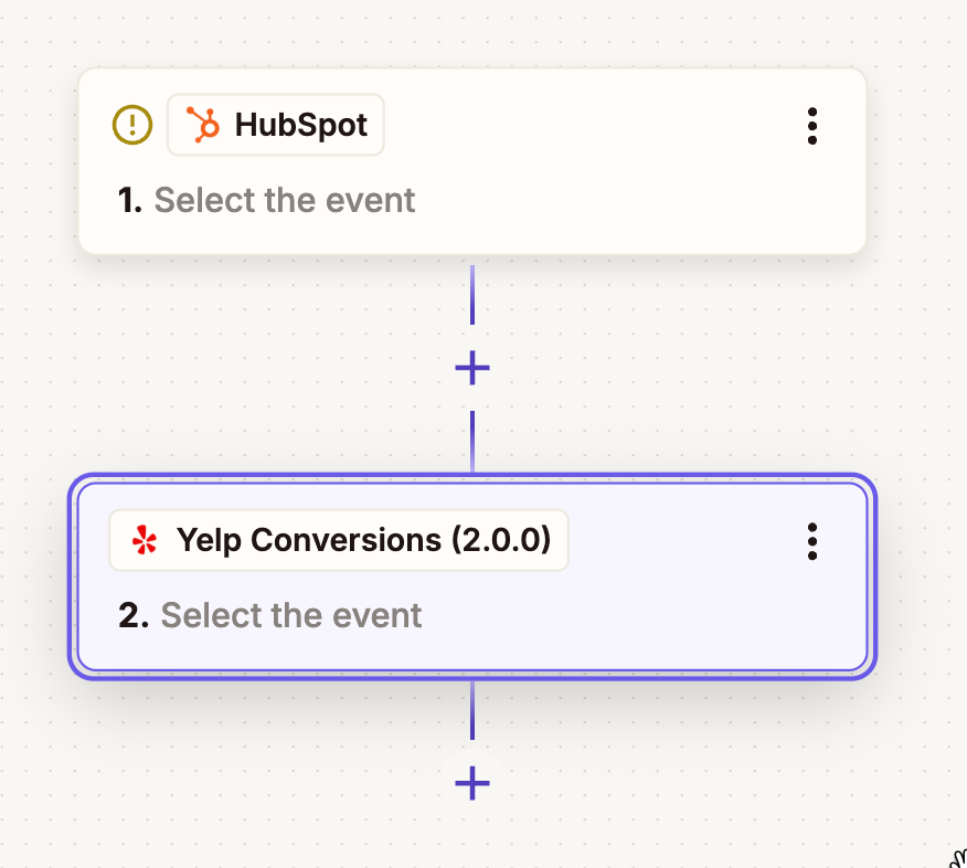 A basic one-step Yelp CAPI integration in Zapier