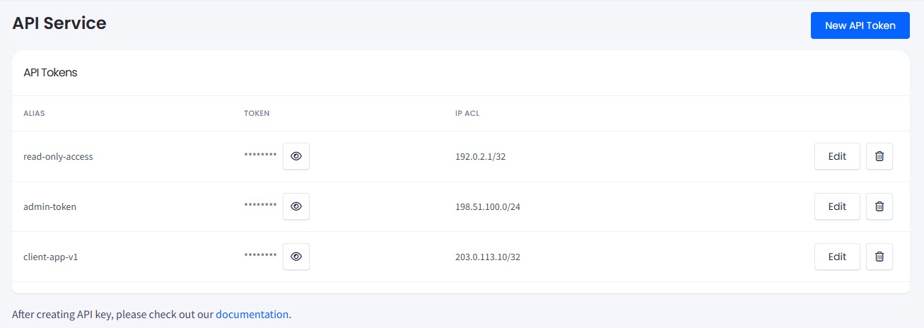 Screenshot of Lookup API Service page