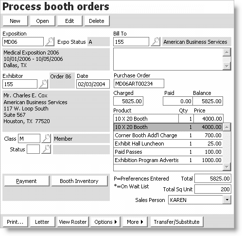 From Exposition, select Process booth orders