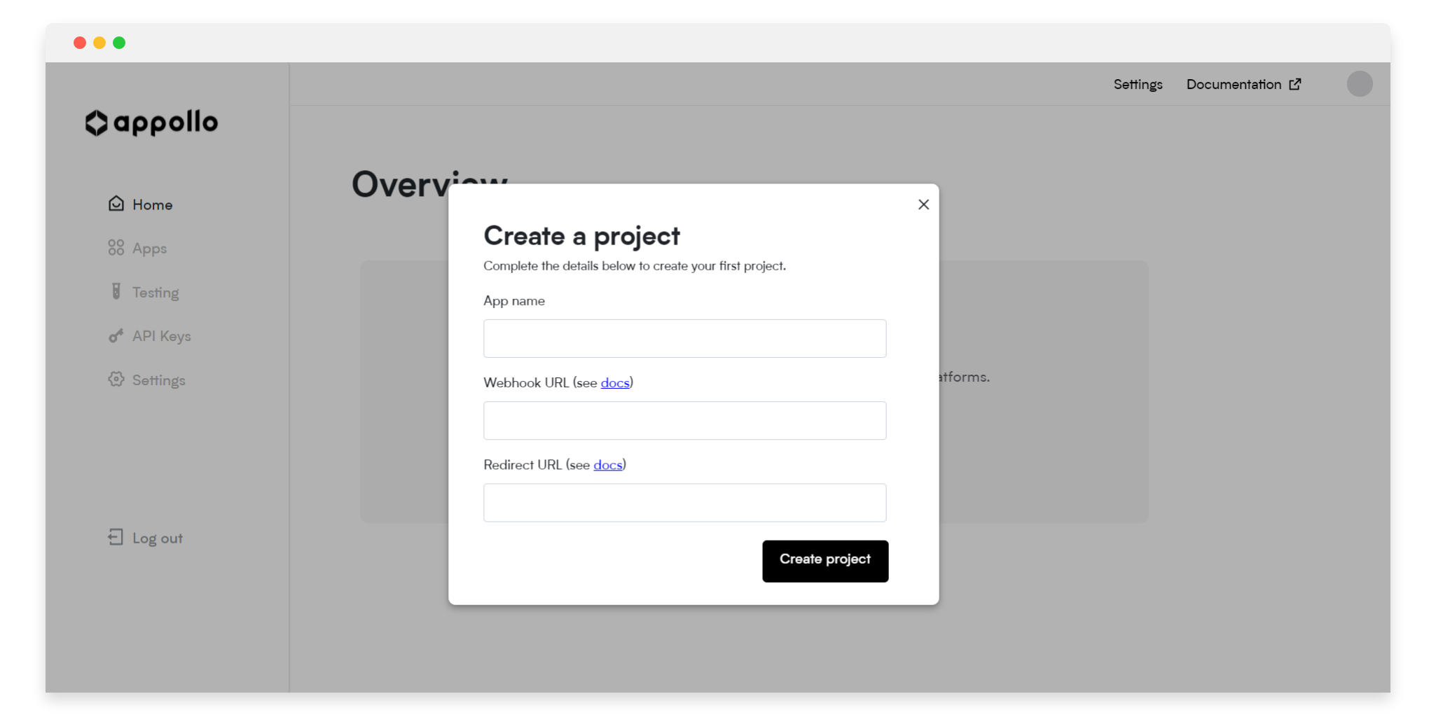 Create project modal.png