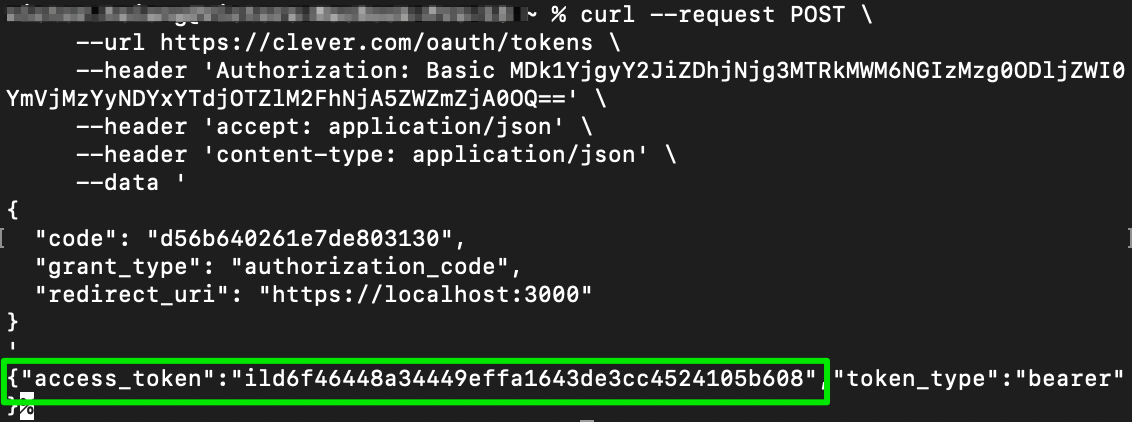 An access token that is retrieved from the Clever /tokens endpoint using a POST call with the authorization code.