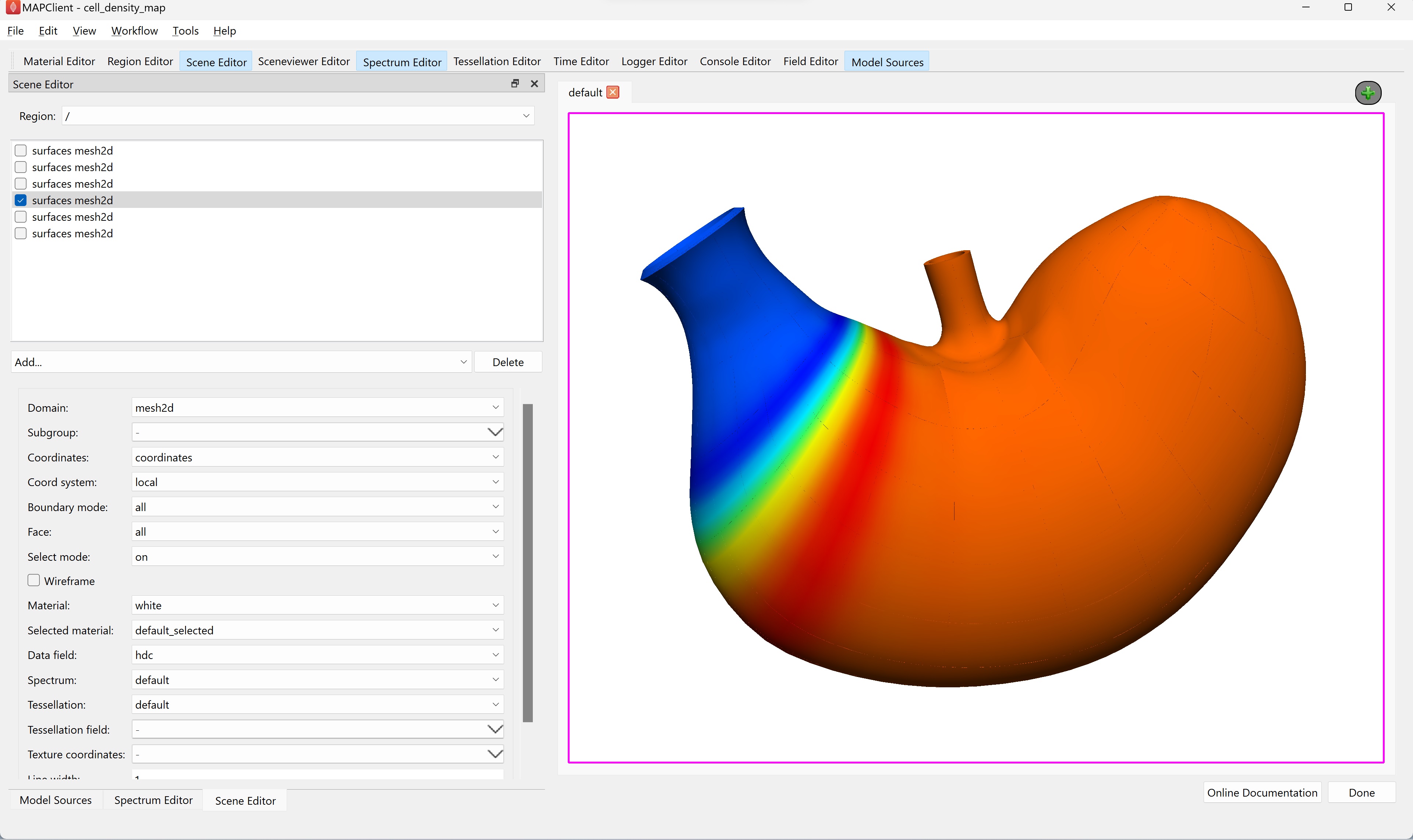 Figure 16. **Scene Editor** showing only surfaces using the _hdc_ field for data, presented in an interesting pose