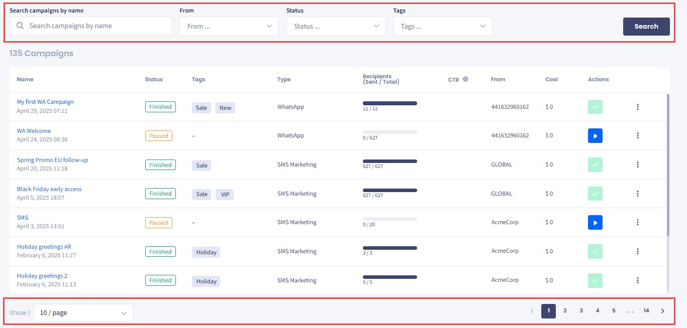 Screenshot of the search options and navigation links