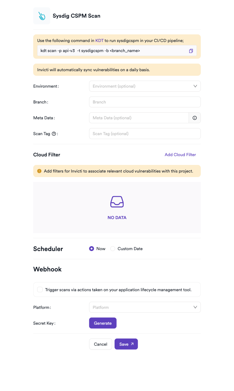 Sysdig CSPM scan creation