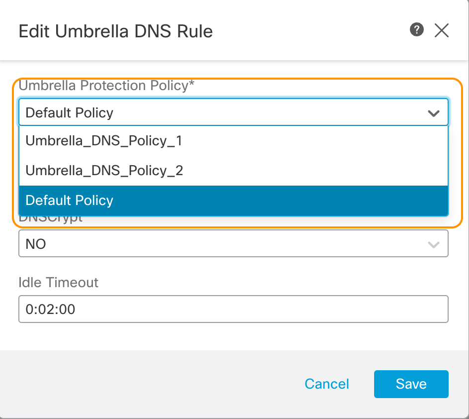 List of DNS policies fetched from integrated Umbrella account