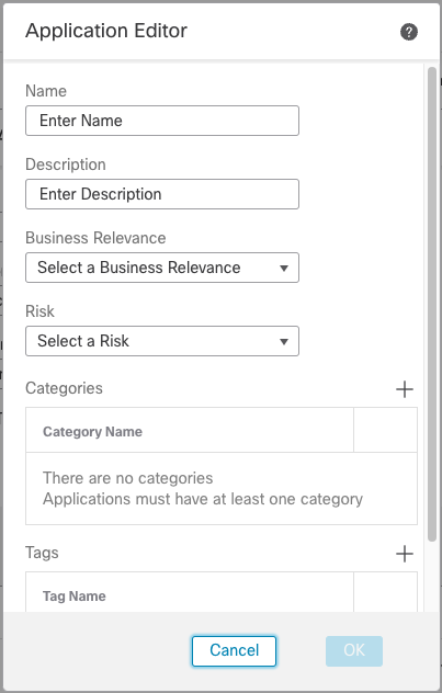 Application Editor Dialog