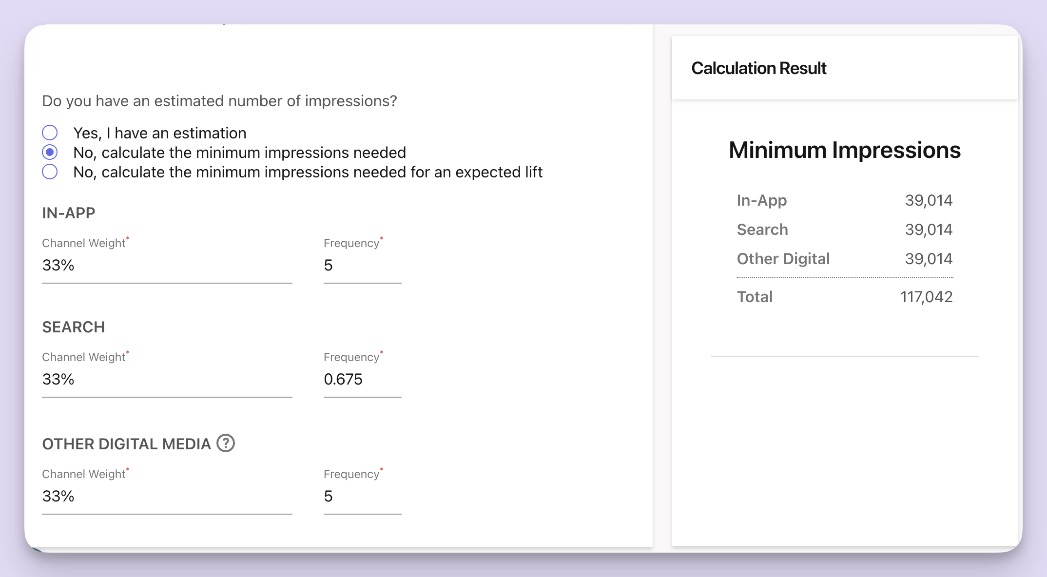 An example calculation for digital media.